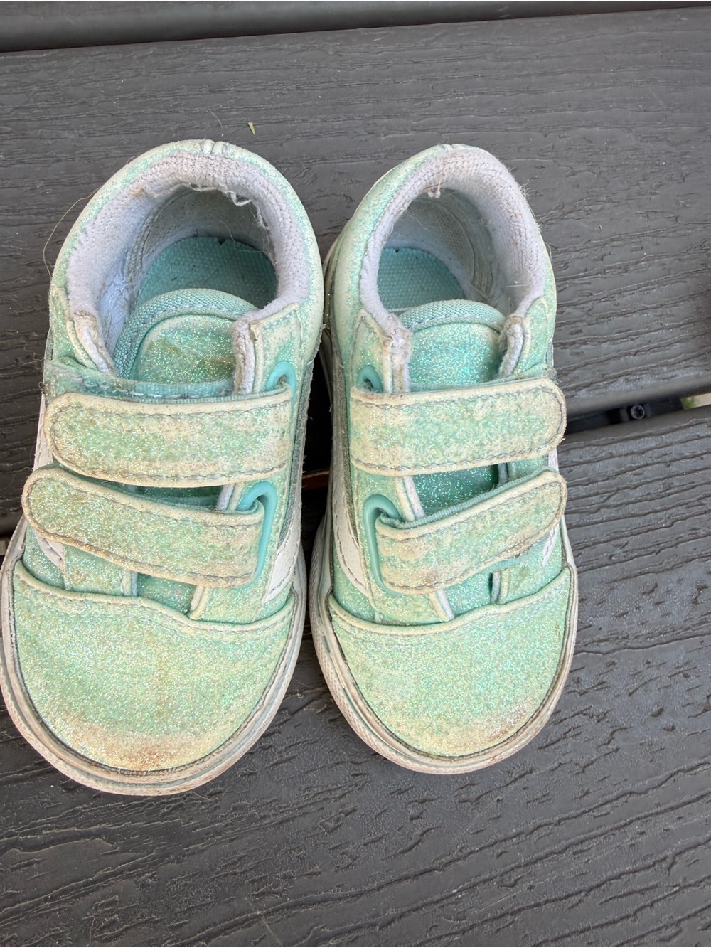 Vans Kids Glitter Velcro Sneakers in Mint